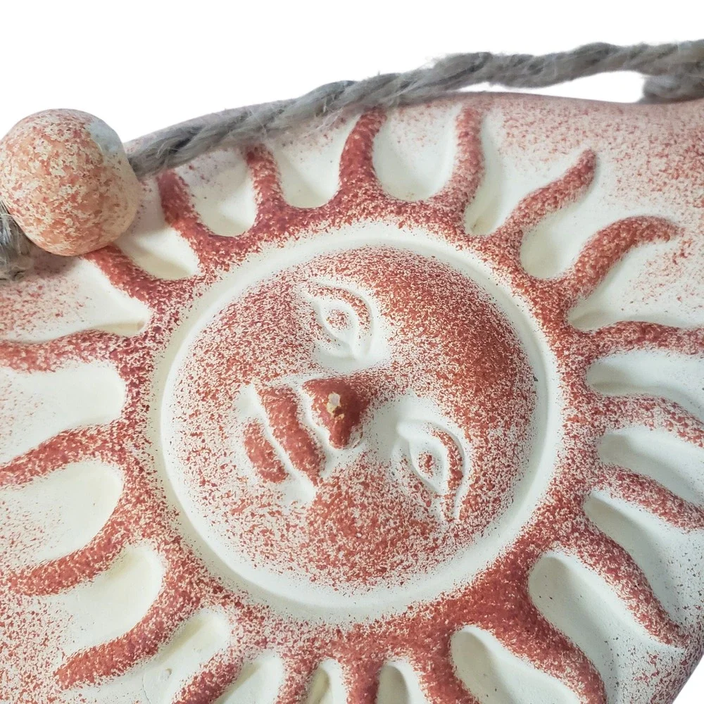 Vintage Terracotta Sun Face Bud Vase Rustic Celestial Boho Decor with Jute Rope